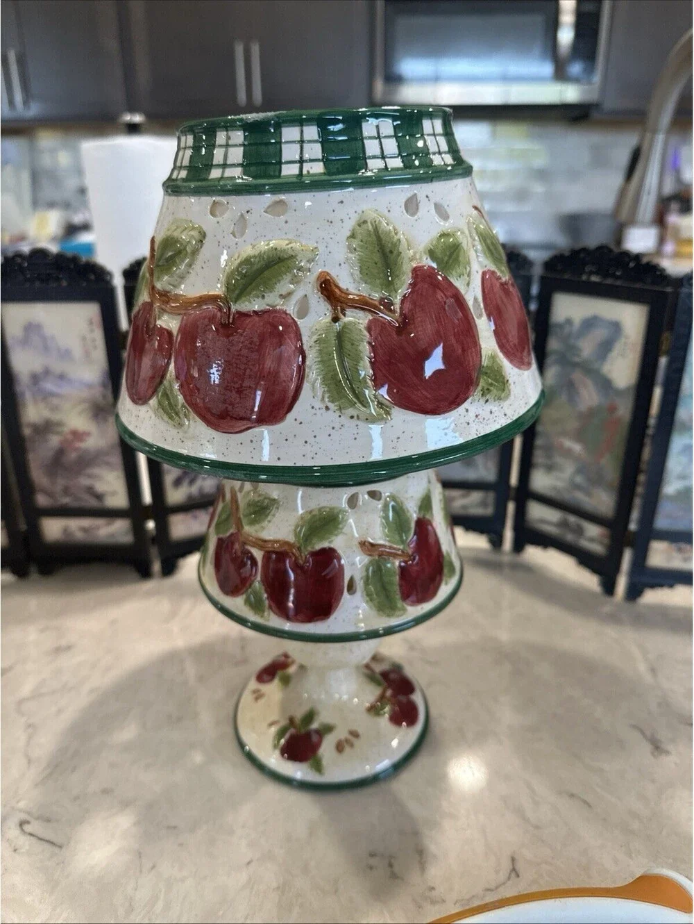 Vintage ceramic country apple candle shade and accessories set
